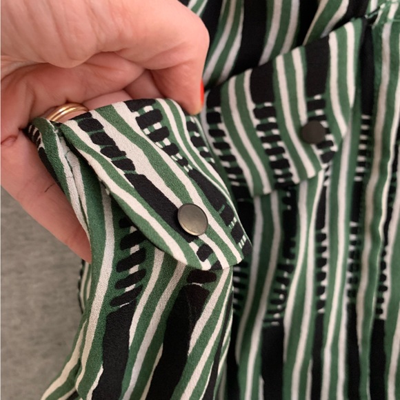 A.L.C. Striped Silk Mini Dress M Green Black - Picture 8 of 13